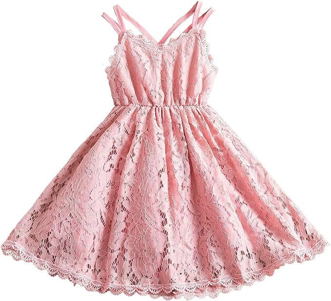 Nileafes Girl Knee-Length Dress Lace Cotton Casual Summer Dresses for Girls 2-7 Years | Amazon (US)