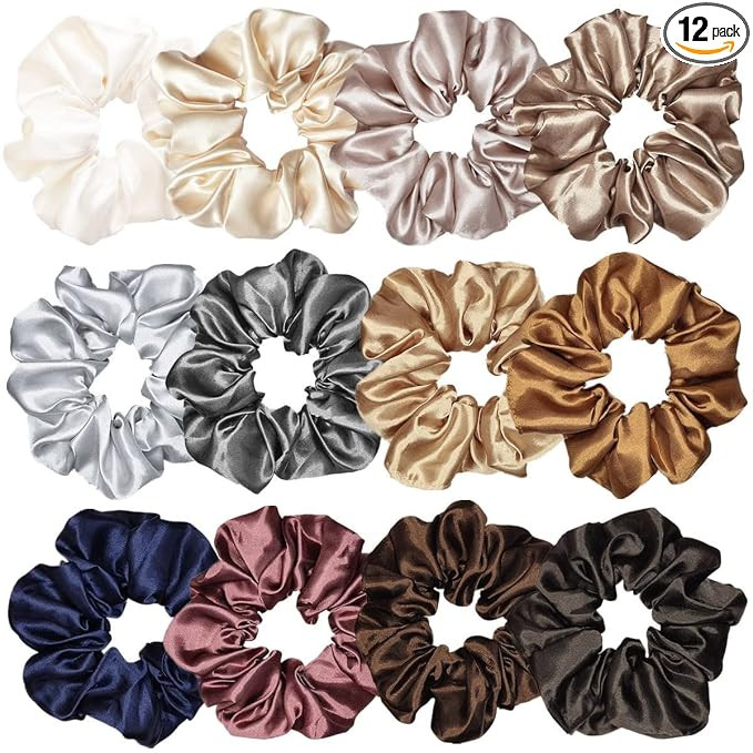 12 Pcs Satin Silk Scrunchies Soft Hair Ties Fashion Hair Bands Hair Bow Ropes Elastic Bracelets P... | Amazon (US)