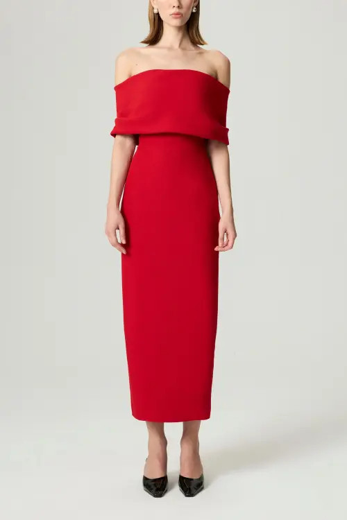 Nocturne Off the Shoulder Midi Dress in Red at Nordstrom, Size Medium Eu | Nordstrom