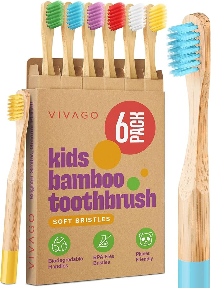 Kids Toothbrush with Soft Bristles 6 Pack - Toddler Toothbrush with Colorful Bamboo Handles // Ki... | Amazon (US)