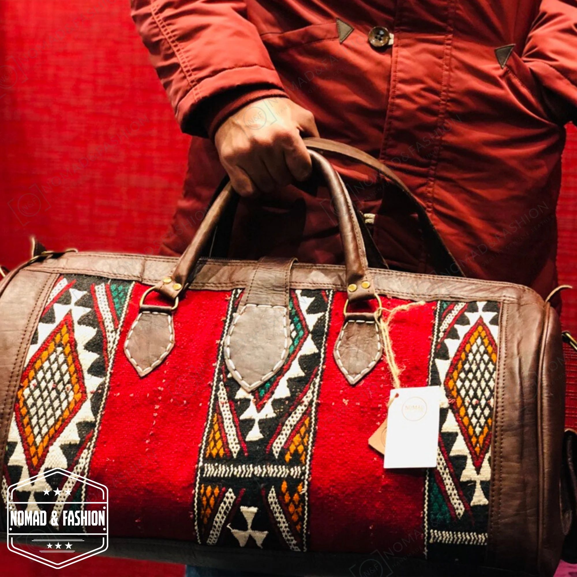 travel adventure bag Leather with kilim travel Shoulder Duffle Bag weekender Handbag Tribal Bohem... | Etsy (US)