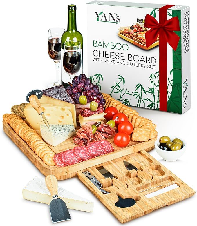 YAN's Bamboo Cheese Boards Charcuterie Boards Gift Set - Large Charcuterie Board Set - Charcuteri... | Amazon (US)