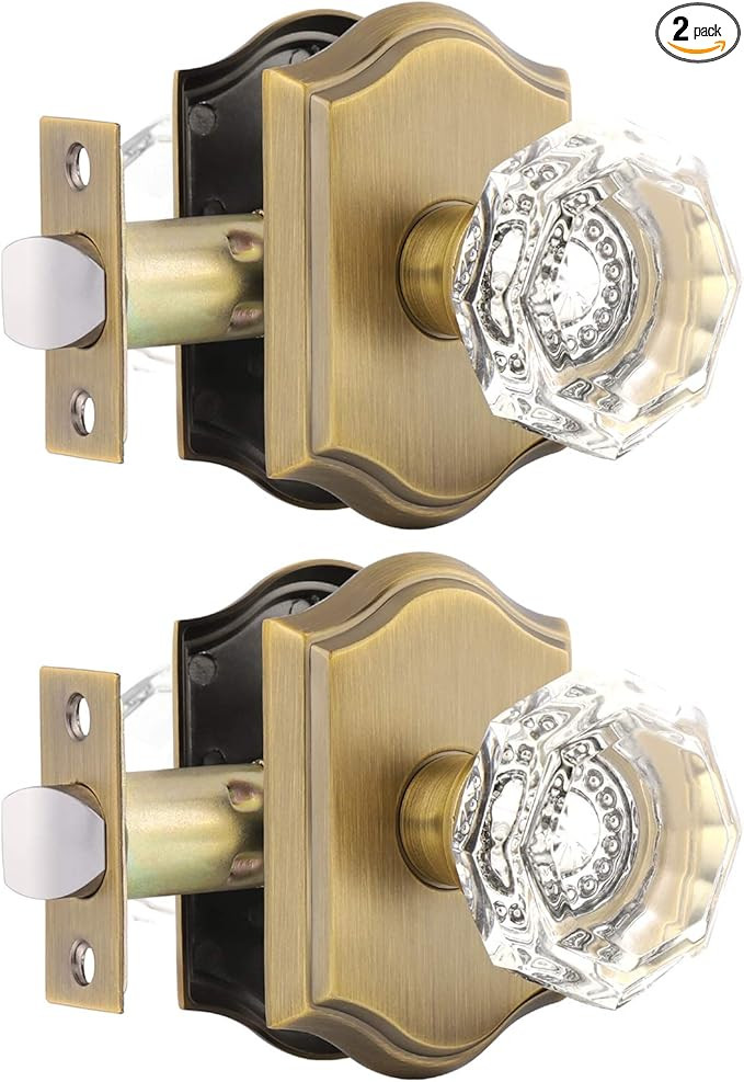 Gobrico Clear Glass Crystal Passage Door Knobs,Antique Brass Interior Crystal Door Handles for Ha... | Amazon (US)