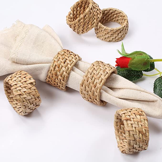 Rattan Napkin Rings Set of 12, Napkin Ring Holder for Thanksgiving, Christmas, Party Decoration, ... | Amazon (US)