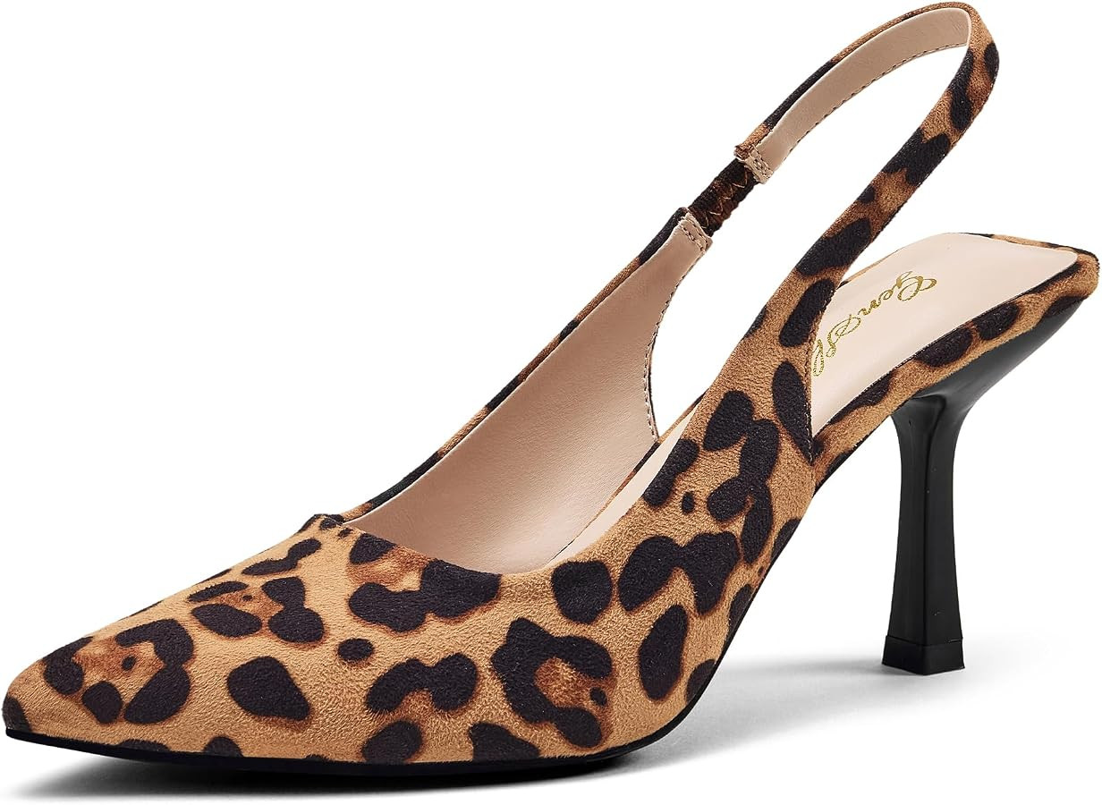 GENSHUO Women's Slingback Kitten Heel Pointed Closed Toe Stiletto Pumps Slip on Elastic Strap Wed... | Amazon (US)