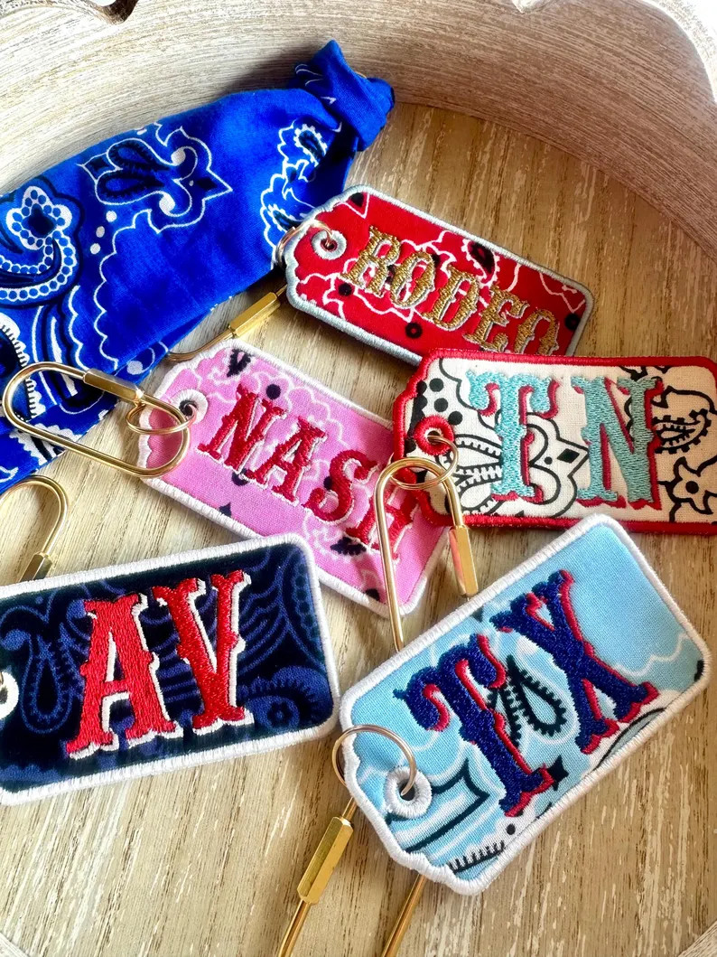 Country Western Embroidered Bandana Tote Bag Charm Cowboy Style Bag Tag Custom Keychain Texas Nas... | Etsy (Global)