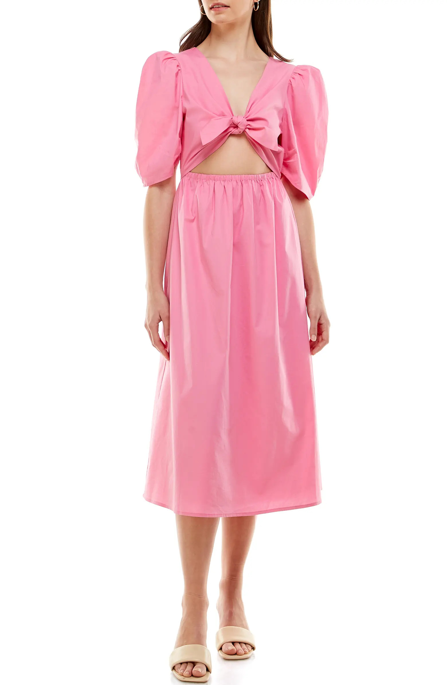 WAYF Peggy Cutout Puff Sleeve Midi Dress | Nordstrom | Nordstrom