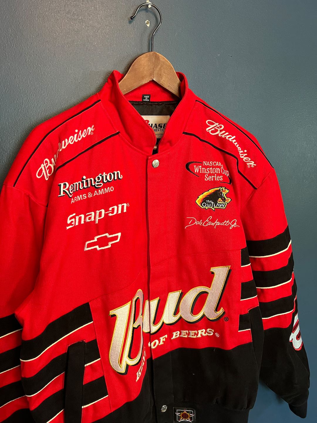 Vintage 90’s Dale Earnhardt Jr Budweiser Beer Racing Embroidered Jeff Hamilton Jacket Size Smal... | Etsy (US)