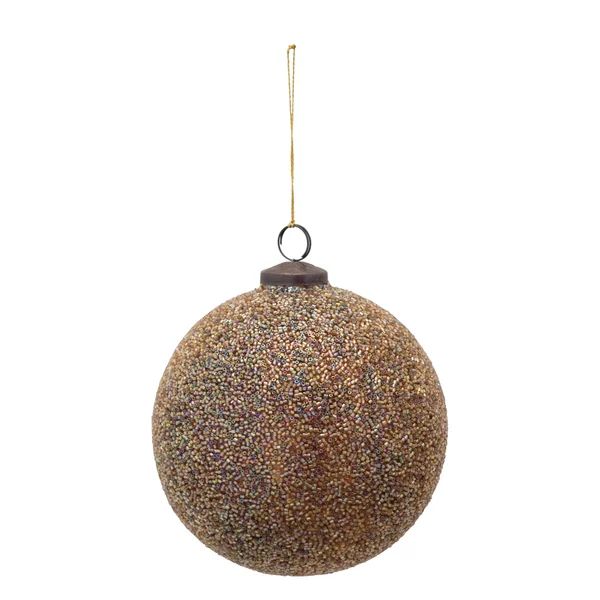 5" Round Glass Ball Ornament W/ Glass Seed Beads, Iridescent Gold Color | Wayfair North America