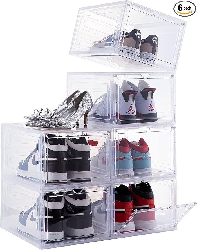 Attelite Drop Front Shoe Box,Set of 6,Stackable Plastic Shoe Box with Clear Door, As Shoe Storage... | Amazon (US)