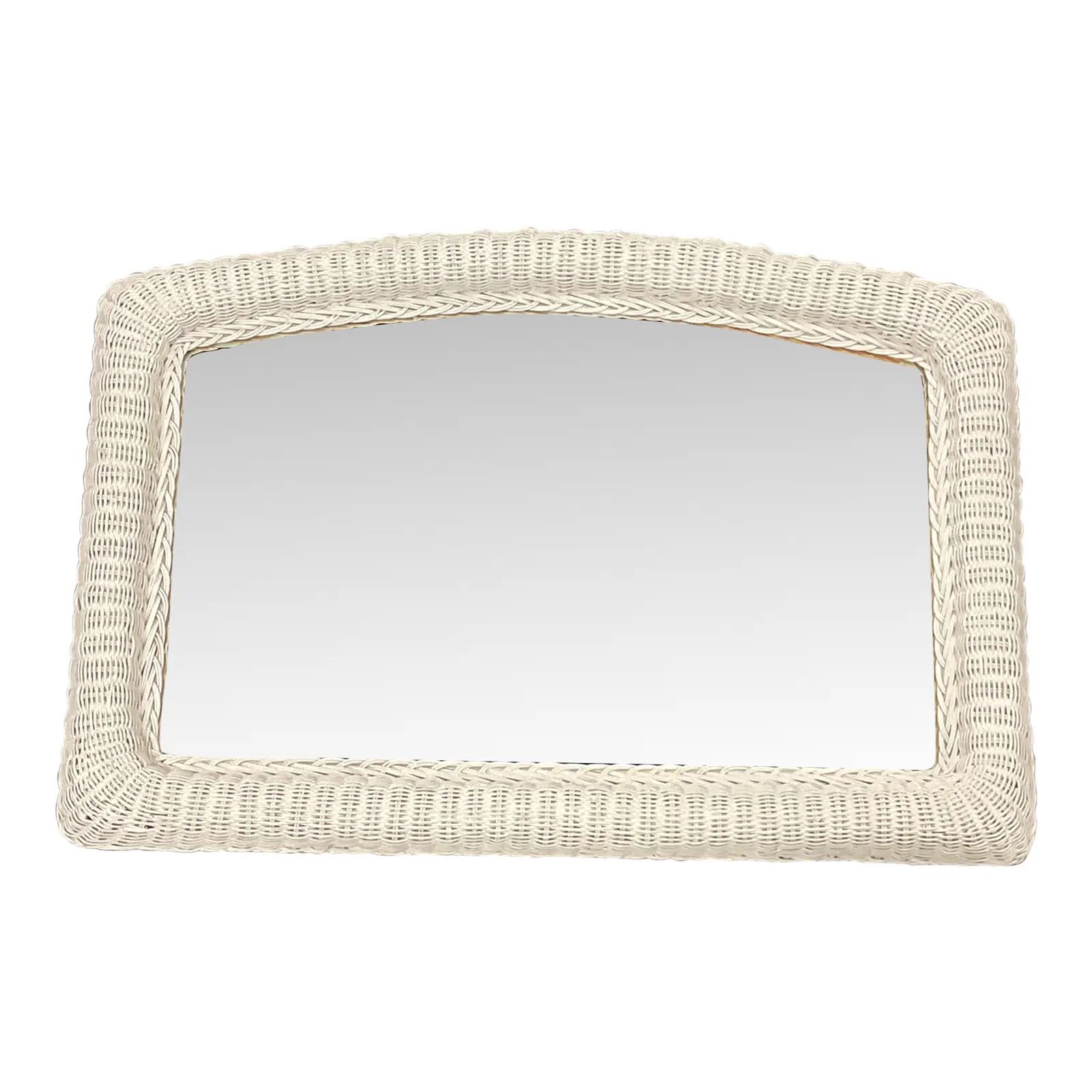 Vintage White Wicker Wall Mirror With Arched Design. | Chairish