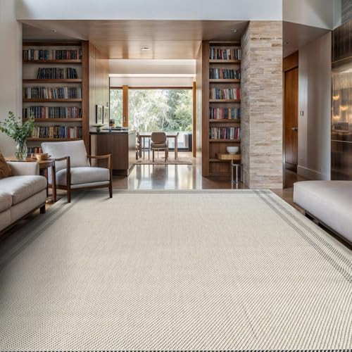 Easy Jute Rugs 9x12 Bordered Bone Color Living Room Indoor Outdoor Area Rug for Patio and Kitchen... | Amazon (US)