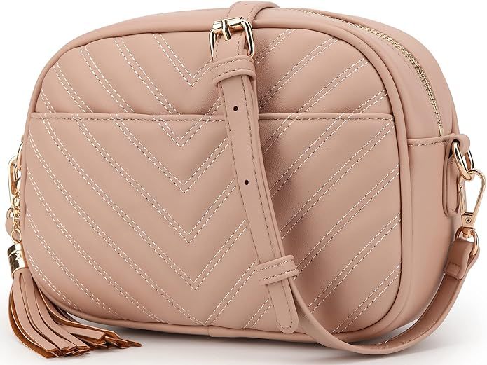 Lola Mae Quilted Crossbody Bag, Medium Lightweight Shoulder Purse Top Zipper Tassel Accent | Amazon (US)