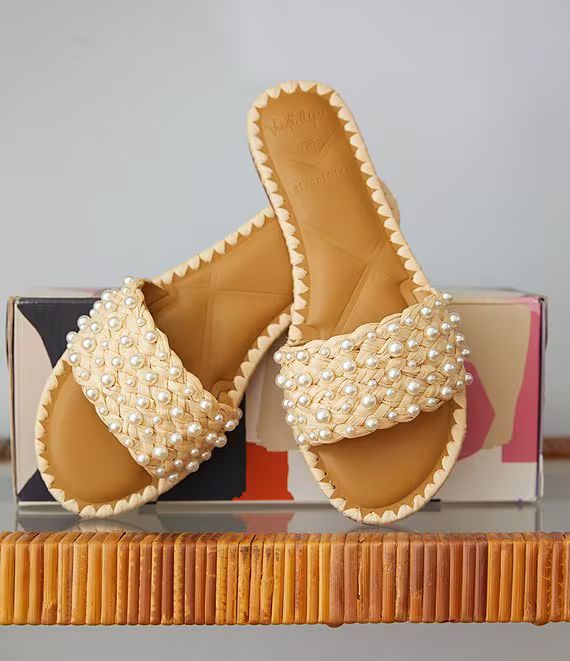 x Venita Aspen Juniper Pearl Beaded Raffia Flat Sandals | Dillard's