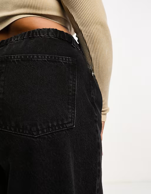 ASOS DESIGN Curve pull on wide leg jean in washed black | ASOS (Global)