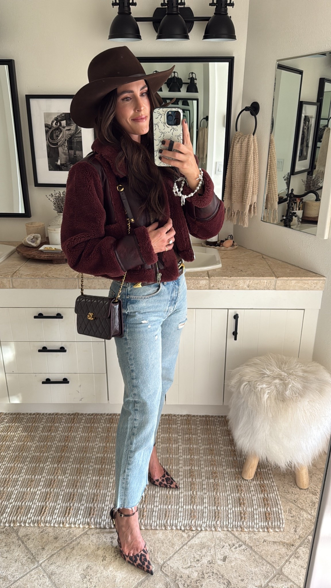 Fall outfit 🤎🤎 
Burgundy jacket - s
Jeans - tts
Brown croc belt $78
Leopard heels - tts under $50
Cowboy hat - custom Burns
Silk brown blouse - old Zara 

#LTKStyleTip #LTKFindsUnder50 #LTKSeasonal