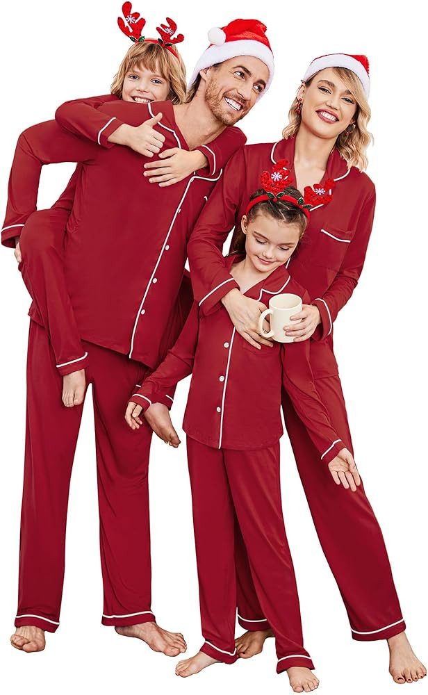 Ekouaer Christmas Family Matching Pajamas Long Sleeve Button Down Pj Set Festival Party Sleepwear | Amazon (US)