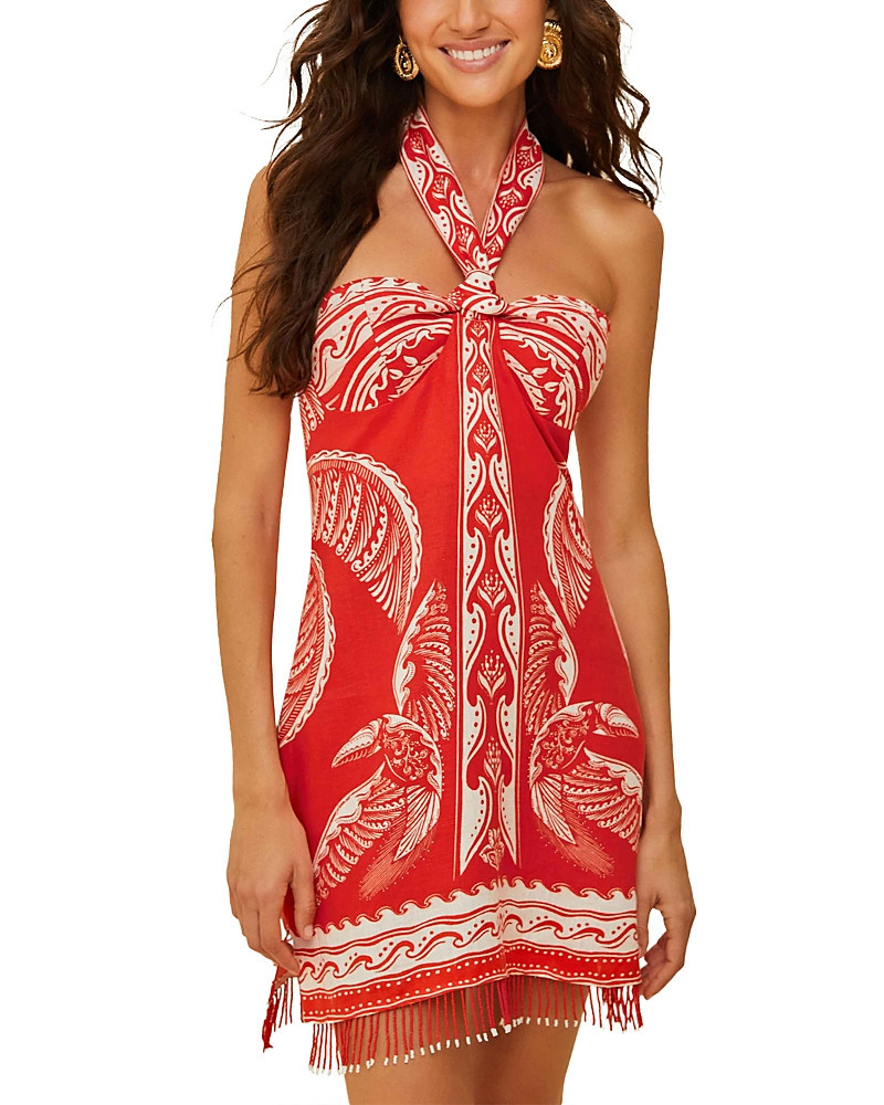 Farm Rio Majestic Coconut Tree Red Mini Linen Dress | Bloomingdale's (US)