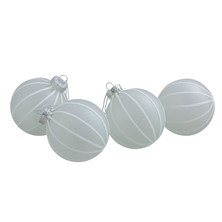 Northlight 4ct Clear Frosted and White Glitter Striped Matte Glass Christmas Ball Ornaments 3.5" ... | Target