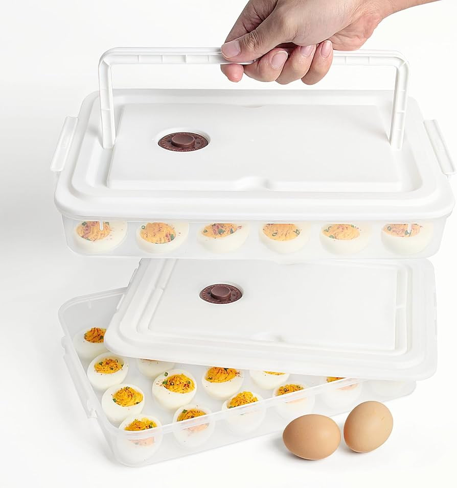 77L Deviled Egg Containers with Lid, (Set of 2), Plastic Deviled Egg Carrier with Handle for 48 E... | Amazon (US)