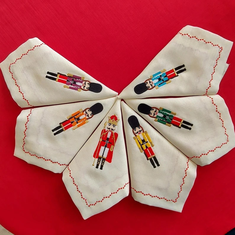 Nutcracker Napkin With Gold Color Detail Set of Beige - Etsy | Etsy (US)