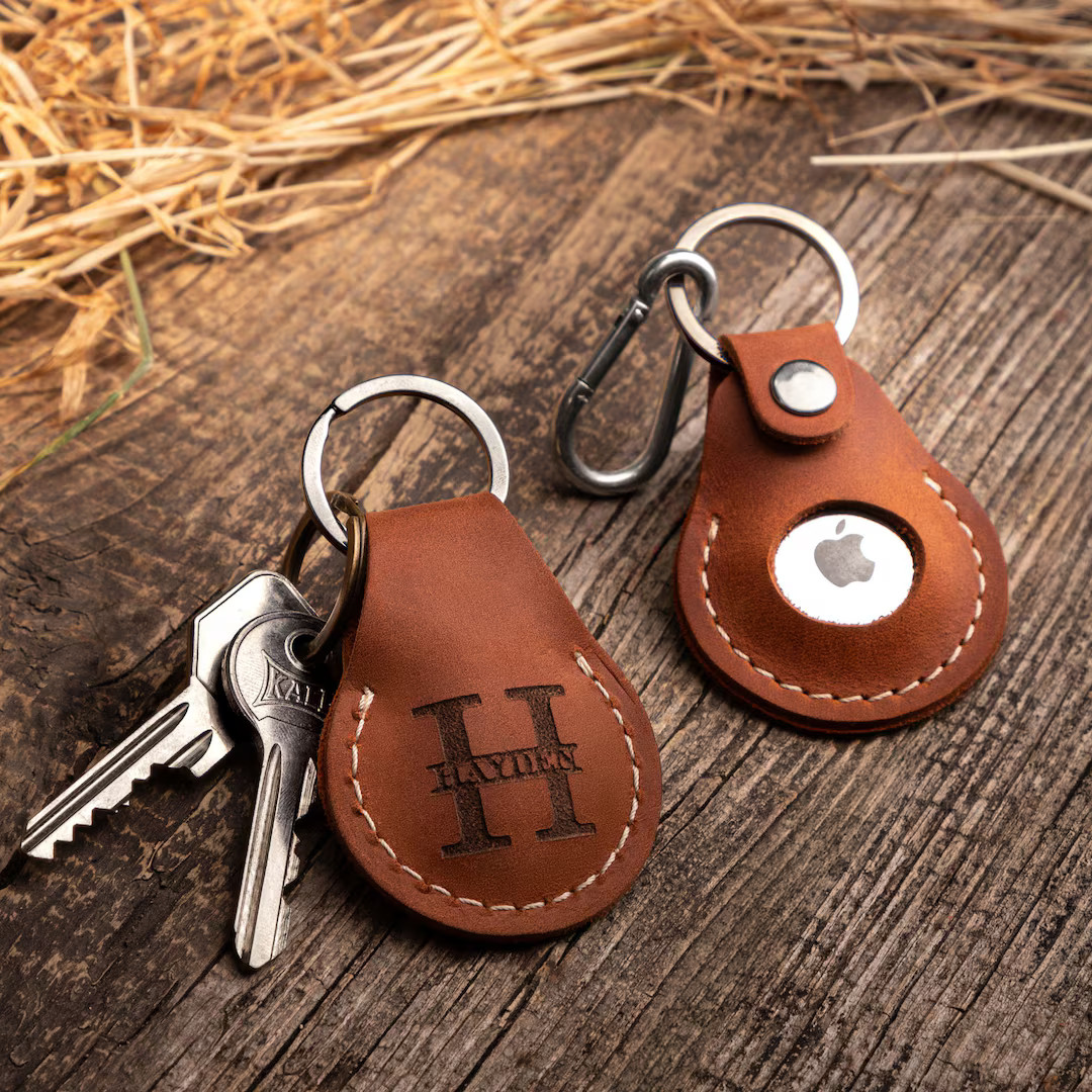 Personalized Leather AirTag Keychain, Customized AirTag Keychain, Leather AirTag Holder, AirTag K... | Etsy (US)