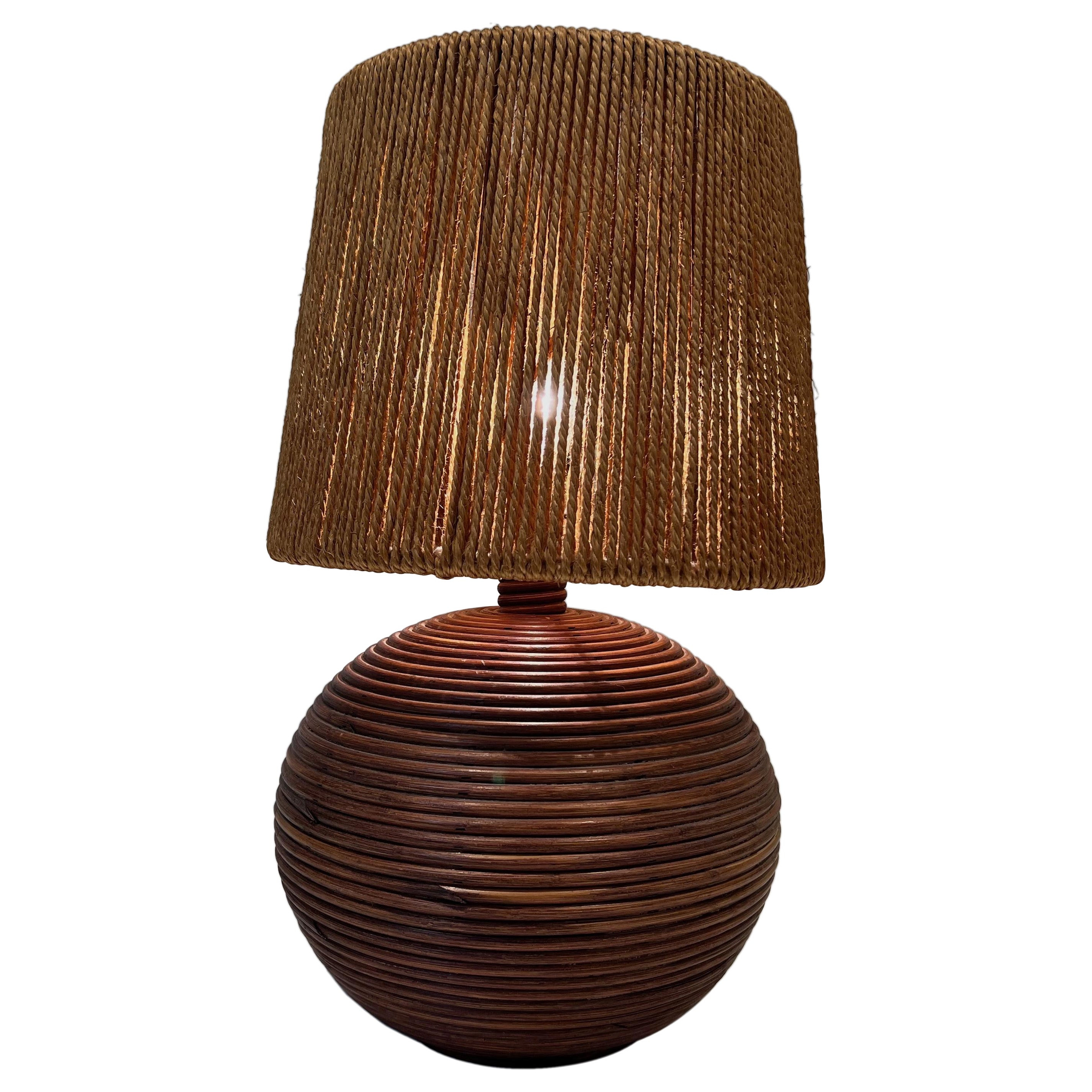 Round Rattan Lamp with Rope Lampshade in the Style of Adrien Adoux Frida Minet | 1stDibs
