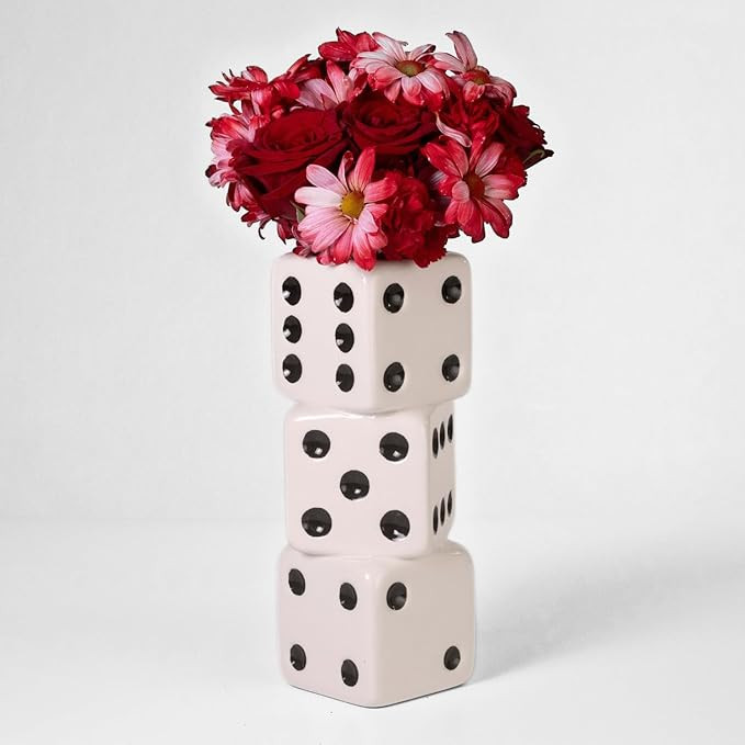 White & Black Triple Dice Vase, Maximalist Decor Ceramic Flower Vase, Retro Home Decor for Desk, ... | Amazon (US)