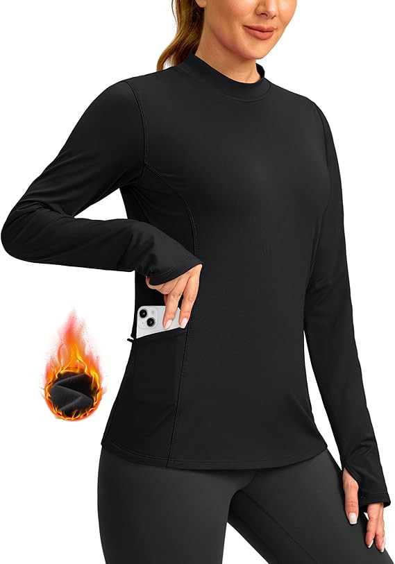 SANTINY Long Sleeve Thermal Shirts for Women Fleece Mock Neck Tops Winter Workout Running Gear wi... | Amazon (US)