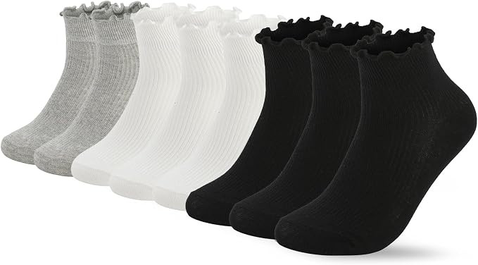 3/8 Pairs Frilly Socks Women,Ruffle Socks for Girl Women,Cute Ankle Socks for Women,Comfort Breat... | Amazon (US)