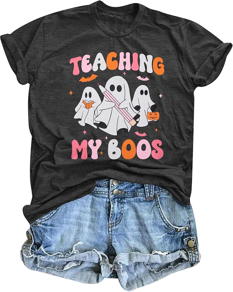 Teacher Halloween Shirt Spooky Tshirt: Teaching My Boos Tee - Womens Cute Ghost T Shirt Casual Sh... | Amazon (US)