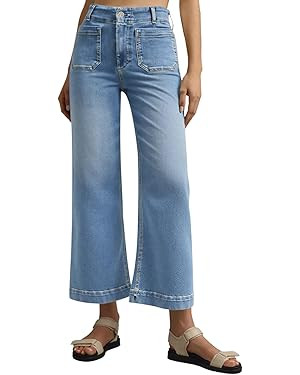 Tankaneo Wide Leg Jeans for Women Trendy High Waisted Flare Stretchy Jeans Cropped Baggy Denim Pa... | Amazon (US)