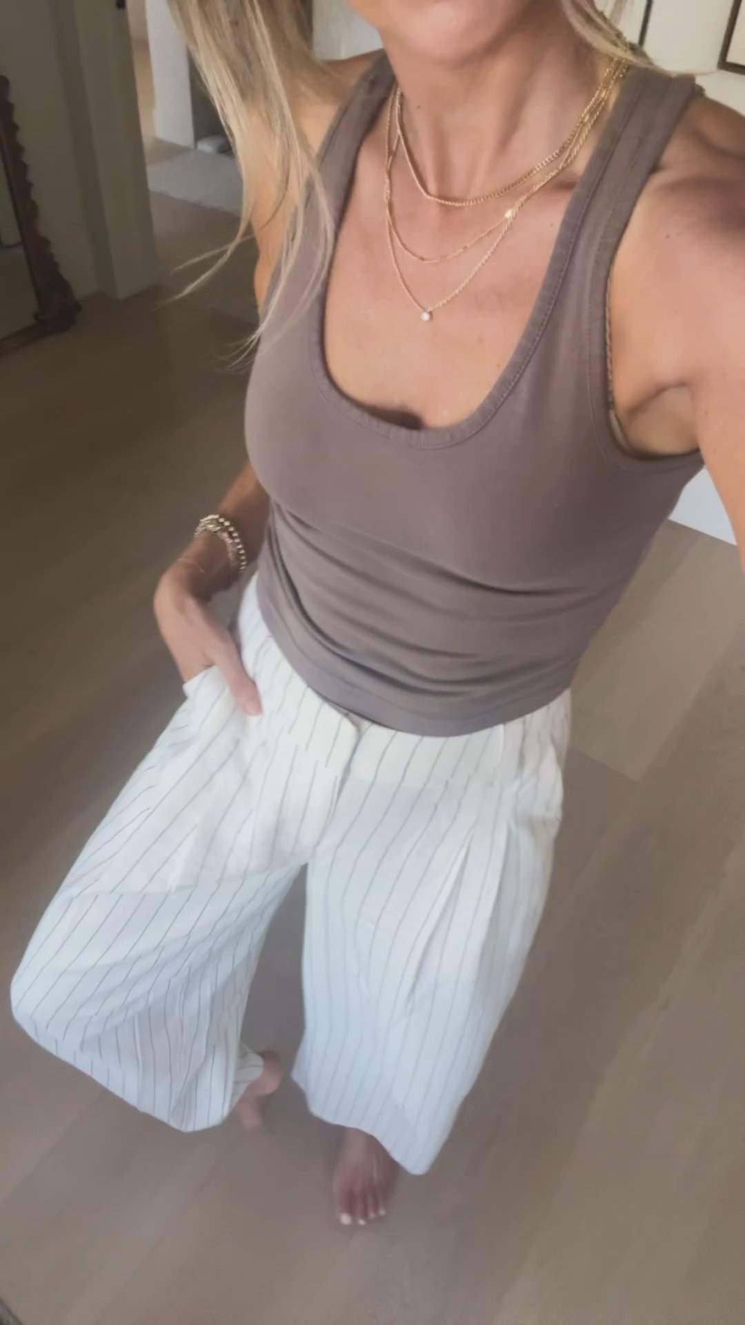 I love this outfit so much. It looks so cute but it’s so easy. I’m wearing a size 4 in the pants, which is my normal size and a small size small in the tank which is my normal size. I also love the jewelry. Truly, I feel like jewelry makes an outfit. ￼

#LTKootd