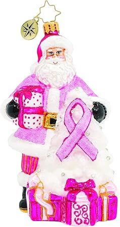 Christopher Radko Hand-Crafted European Glass Christmas Ornament, Pink Ribbon Santa | Amazon (US)