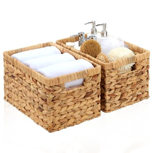 Edergoo Wicker Storage Basket, Water Hyacinth Storage Baskets with Built-in Handles, Large Wicker Baskets for Storage, 2 Pack Wicker Baskets for Organizing, Natural | Amazon (US)