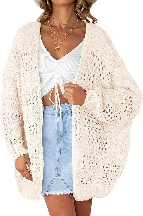 Frolitre Womens Crochet Cardigan Long Batwing Sleeve Hollow Out Lightweight Knit Oversized Open F... | Amazon (US)