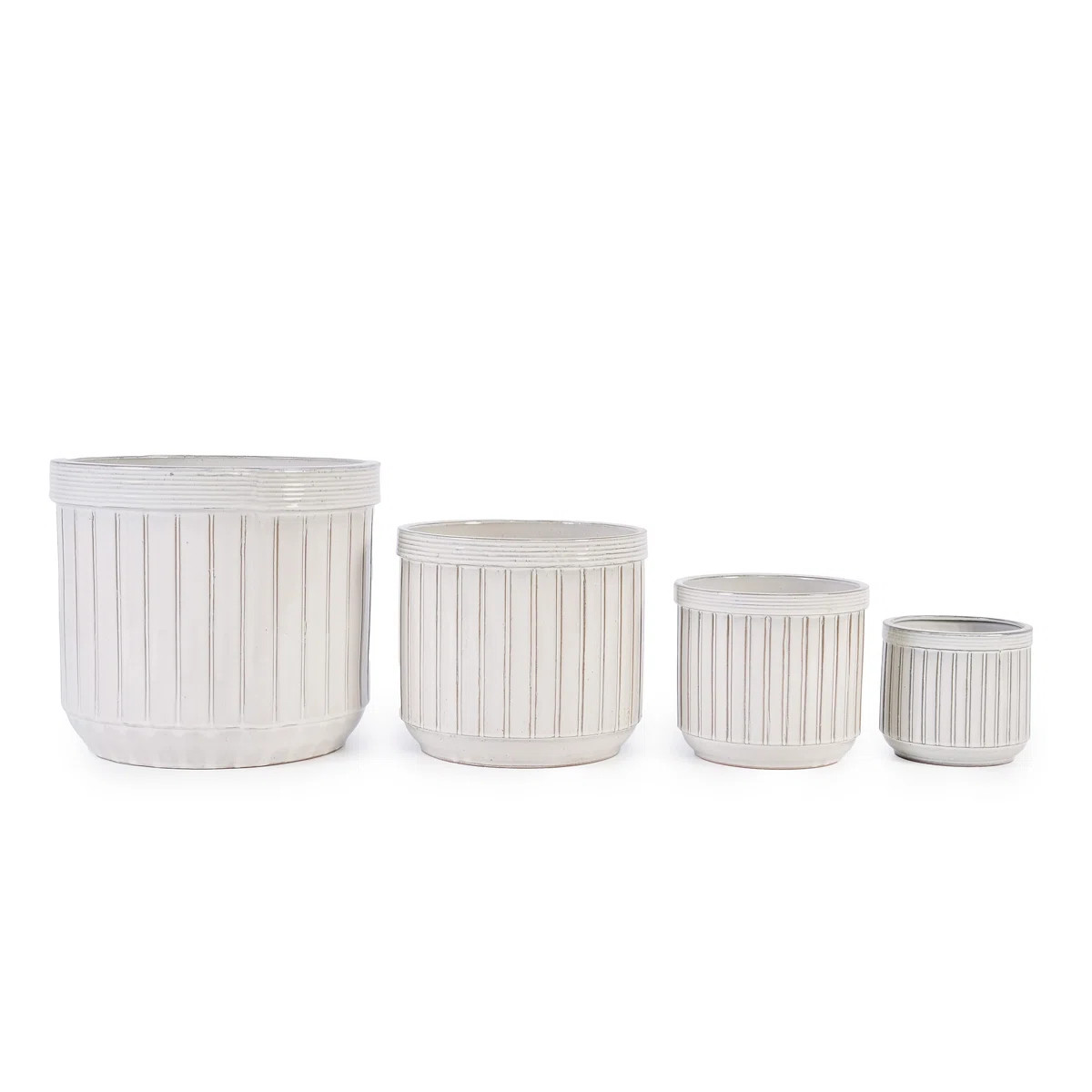 Handmade White Ceramic Planter Set Of 4, 6/8/10/12 Inch Diameter, Vertical Line Pattern For Succu... | Wayfair North America