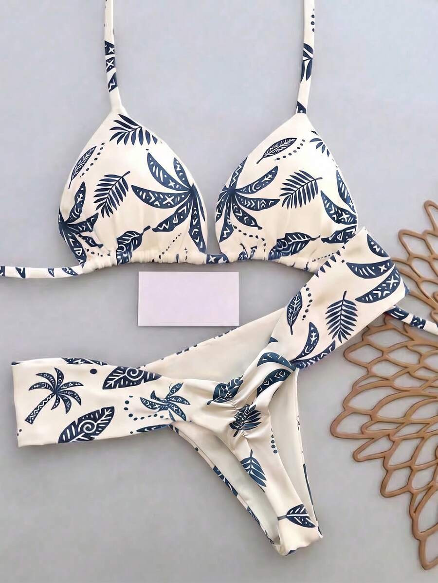 2pcs Casual Elegant Sexy Bohemian Floral Print Tie-Up Braided Bikini Swimwear, Suitable For Beach Vacation In Spring/Summer, Resort Wear | SHEIN