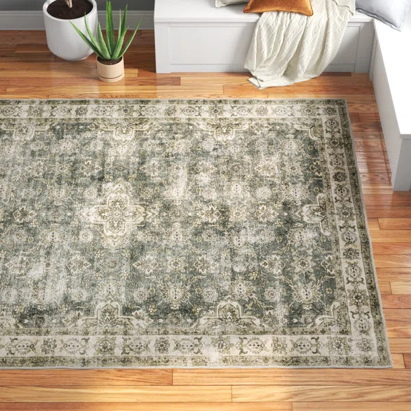 Houtz Machine Washable Non-Slip Green/Gray/Beige Area Rug Mat | Wayfair North America