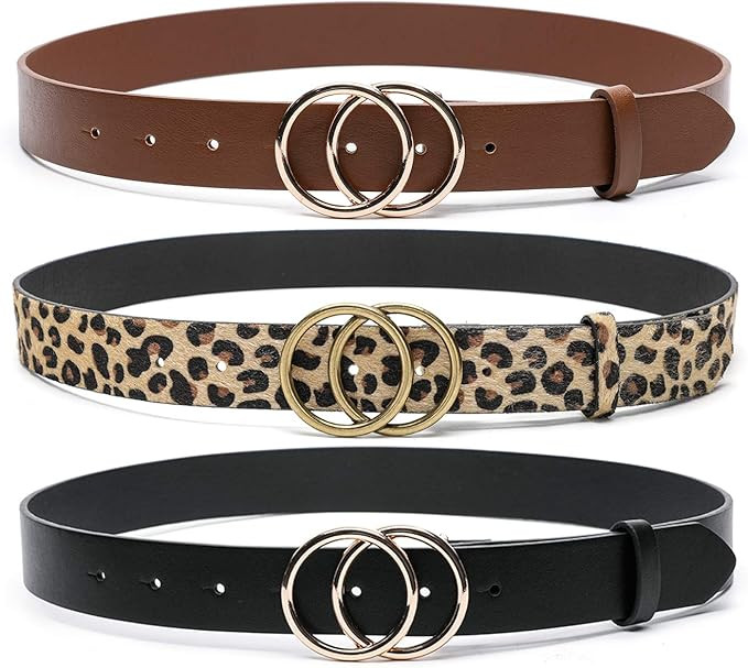 MORELESS Women Faux Leather Belts for Jeans Dress Pants Fashion Waist Belts with Double Ring Buck... | Amazon (US)