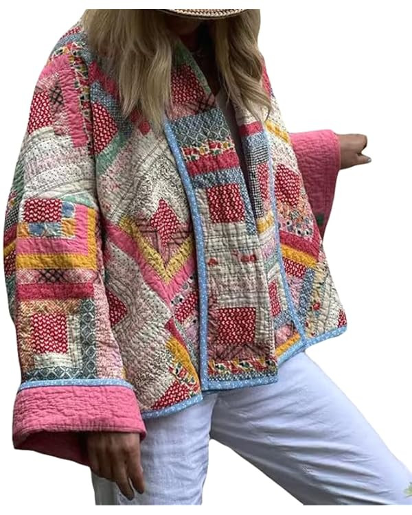 NUFIWI Women Floral Print Cropped Quilted Jacket Cardigan Vintage Open Front Padded Puffler Coat ... | Amazon (US)