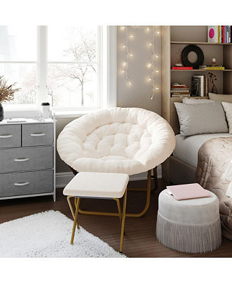 EMMA + OLIVER Oversize Steel Aruna Folding Saucer Moon Chair and Ottoman | Macy's