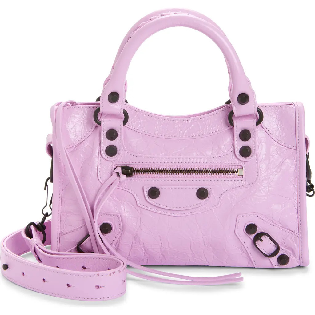 Balenciaga Mini Le City Crinkle Leather Top Handle Bag in 5731 Bubbly Pink at Nordstrom | Nordstrom