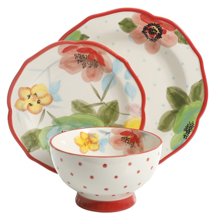 The Pioneer Woman Vintage Bloom 12-Piece Dinnerware Set, Red | Walmart (US)