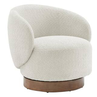 Spruce & Spring Noah Cream Performance Fabric Swivel Accent Chair Modern Upholstered Round Barrel... | The Home Depot