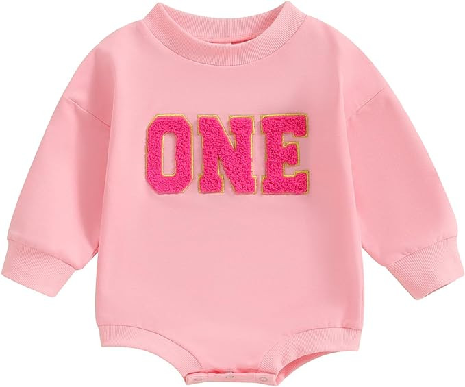 Lamuusaa Baby Girl Boy Birthday Outfit One Embroidery Romper Long Sleeve Crewneck Sweatshirt Birt... | Amazon (US)