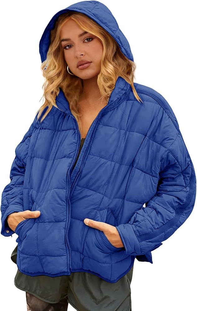Bianstore Womens Oversized Splice Quilted Lightweight Hooded Puffer Jacket Casual Padded Coat | Amazon (US)