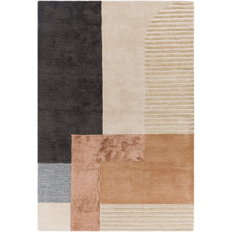 Frans Geometric Handmade Tufted Area Rug in Beige/Black/Pink | Wayfair North America