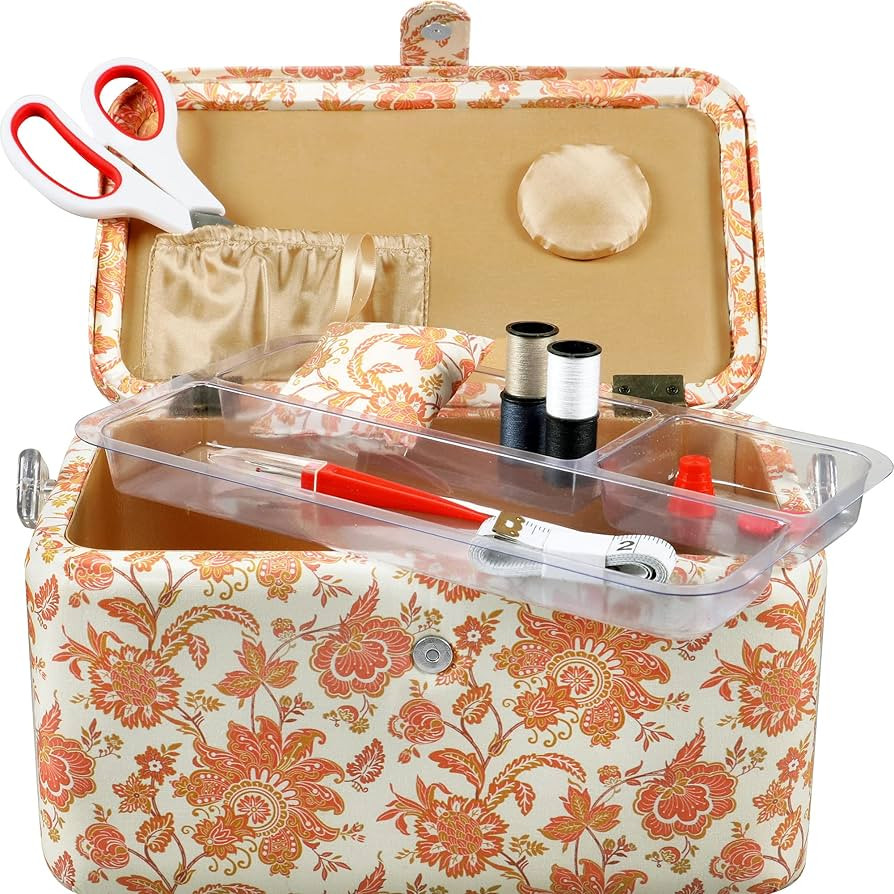 SINGER Large Premium Sewing Basket with Notions Sewing Kit & Matching Pin Cushion (Floral Paisley... | Amazon (US)