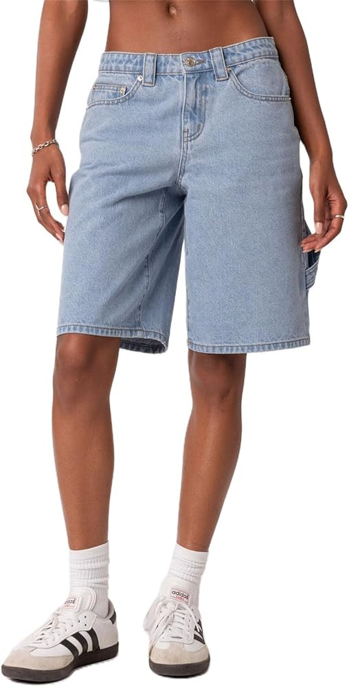 Women Y2k Denim Carpenter Shorts Wide Leg Low Waist Cargo Jean Shorts with Pocket Summer Blokette... | Amazon (US)